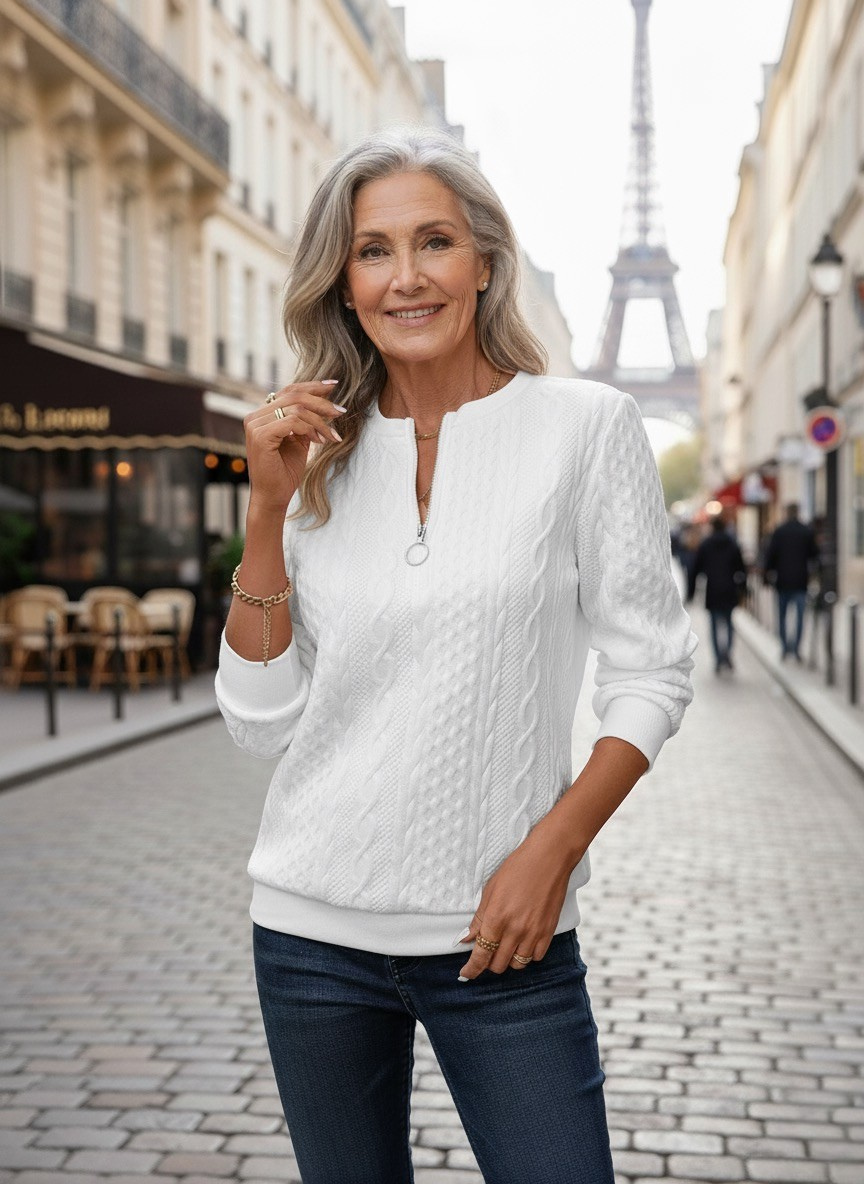 Estelle | Pull Blanc à Col Zippé Élégant