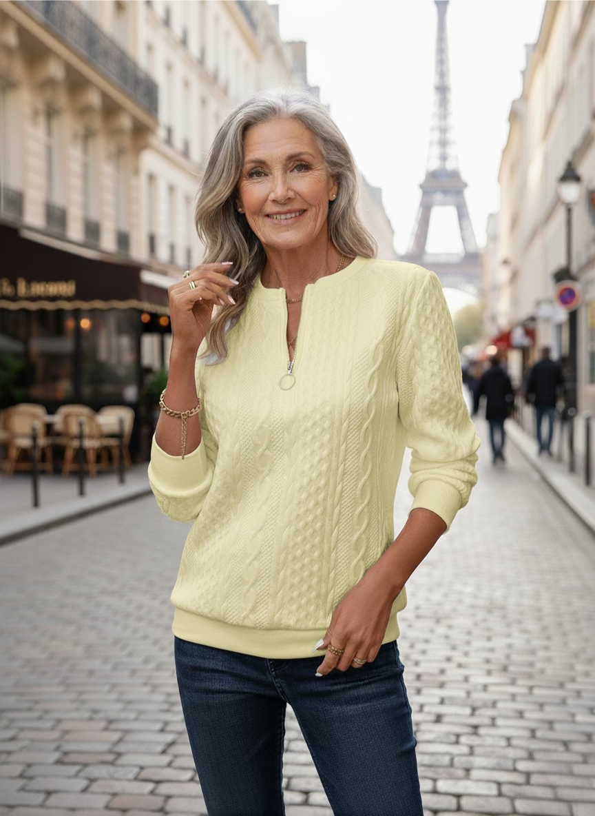 Estelle | Pull Blanc à Col Zippé Élégant