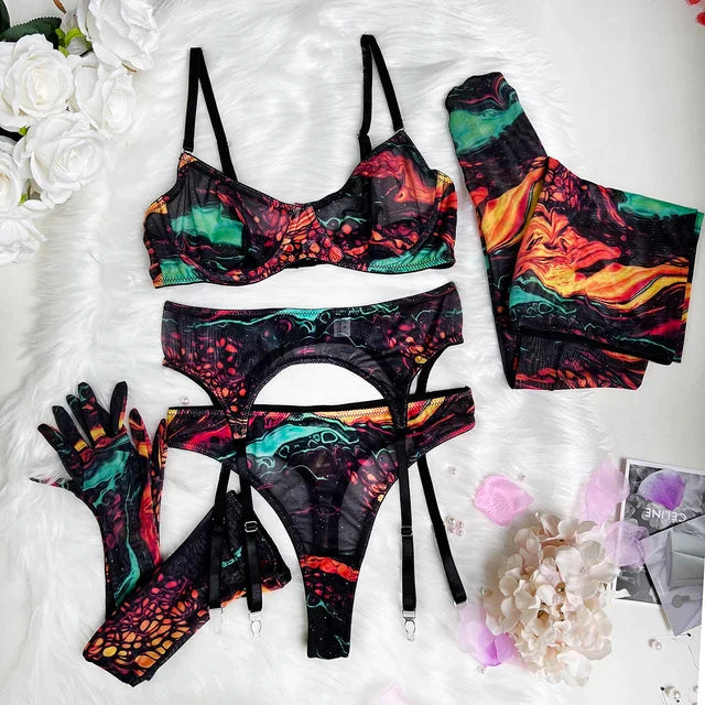 Serena | Ensemble de Lingerie Tie-Dye 5 Pièces