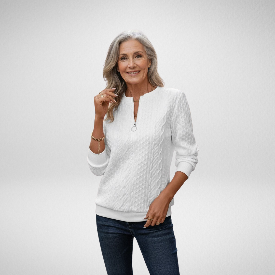 Estelle | Pull Blanc à Col Zippé Élégant