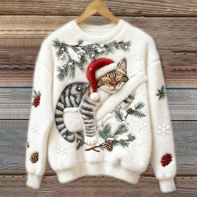 Minou de Noël™ | Pull Douillet à Motif 3D