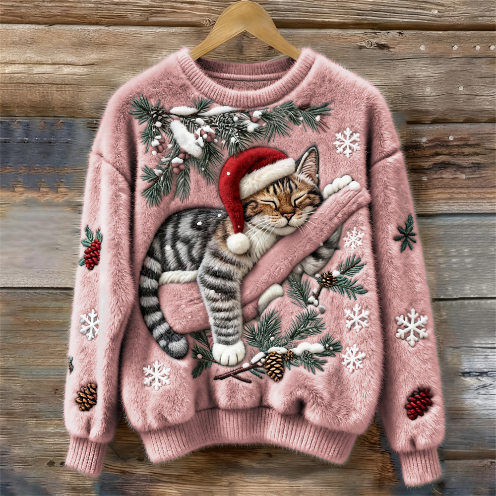 Minou de Noël™ | Pull Douillet à Motif 3D