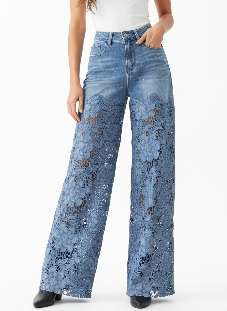 Camille™ | Jean Élégant avec Dentelle Artistique