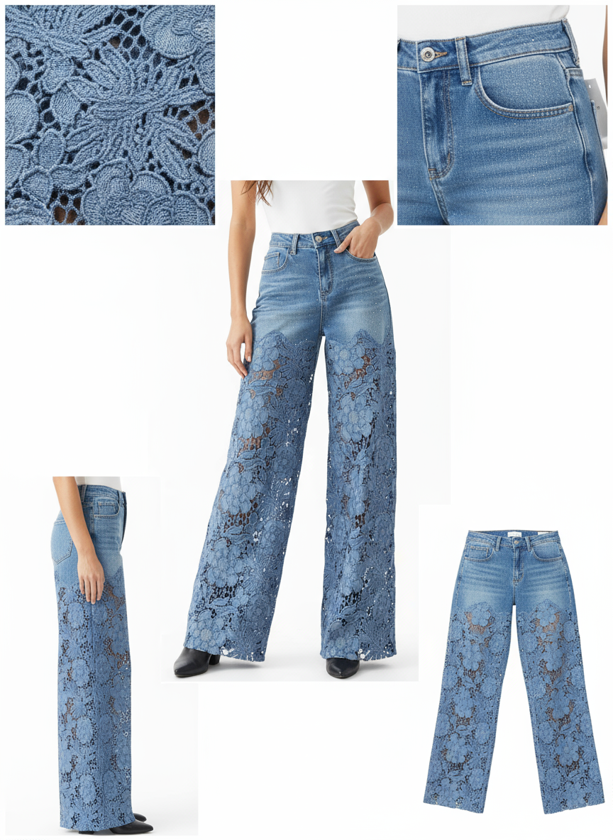 Camille™ | Jean Élégant avec Dentelle Artistique